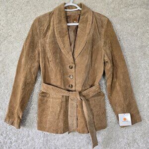 Wilsons Jacket Womens Medium Leather Suede Brown Belted Cutwork